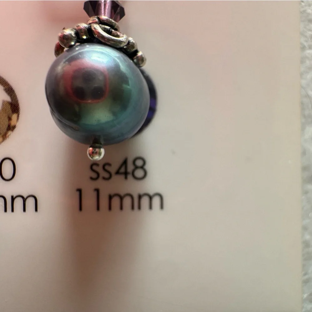Large Gray Pearl and 925 Sterling Silver Dangle Drop Handmade Earrings
